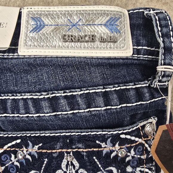 Grace In LA Easy Fit Bootcut Dark Wash Jeans Size 29 Cotton Blend Stretch Denim - Picture 6 of 9